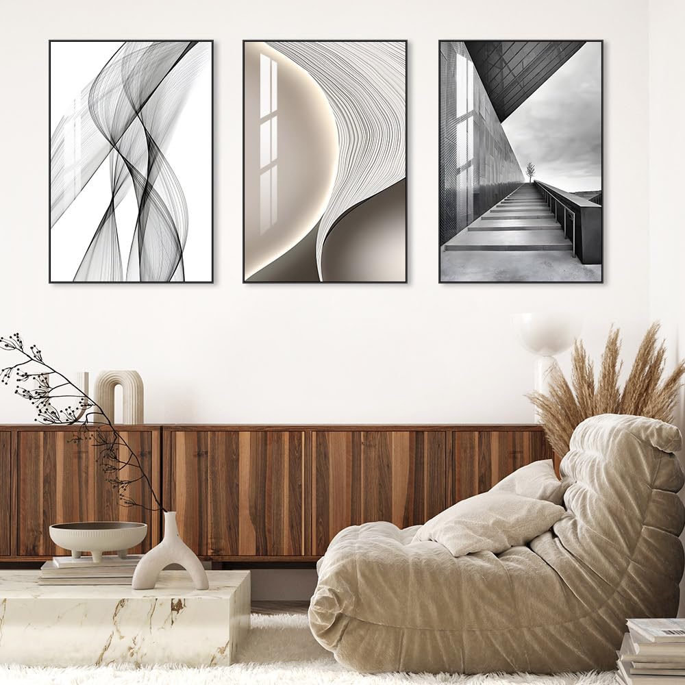 SUCSACEK Decorative Wall Art Prints 3 Panels Abstract Painting for Living Room, Bedroom, Dining Room, Kitchen, Bathroom, Office, Home Decor (Gray)