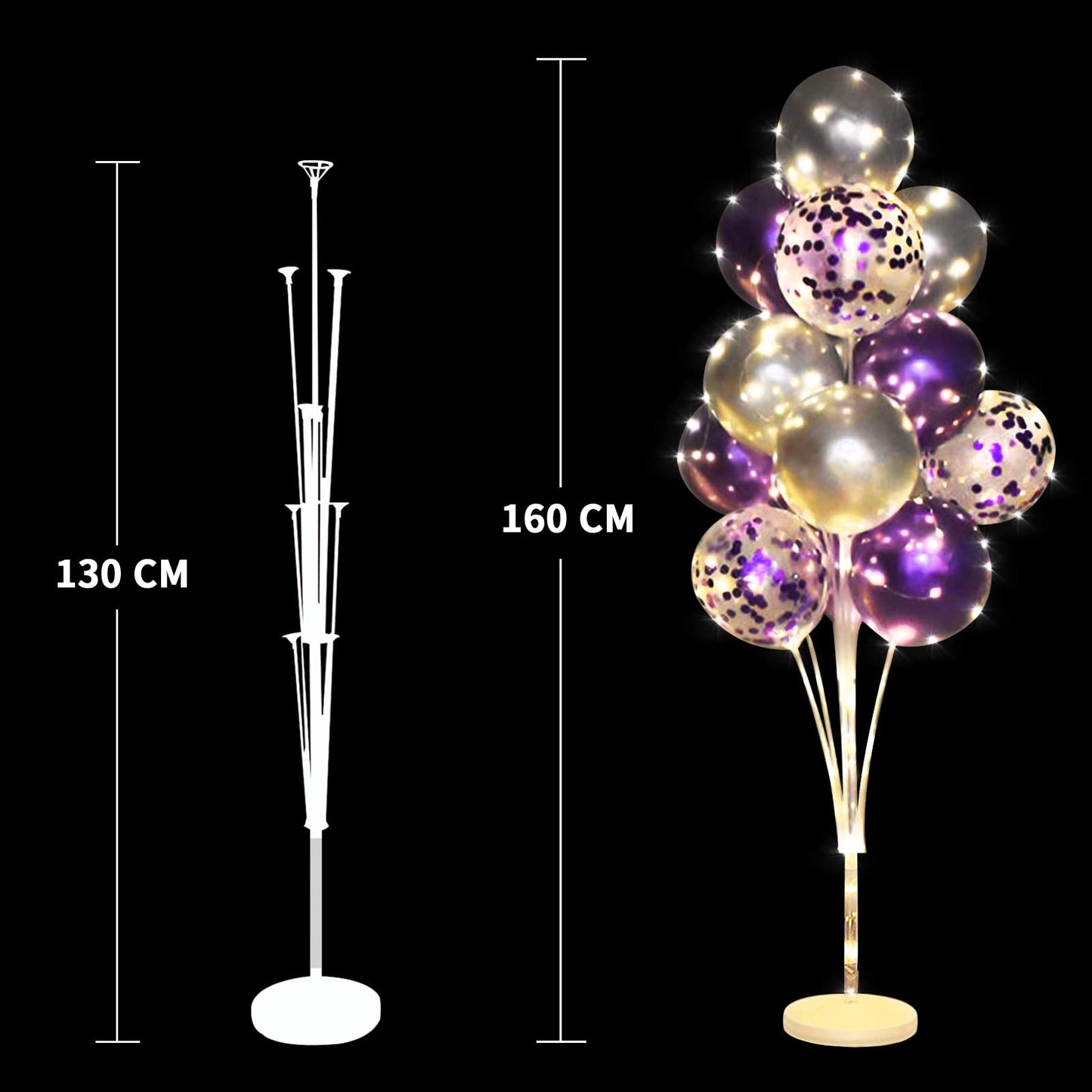 Cicicooie 2 Set Floor Balloon Stand Kit with String Light Balloon Holder Centerpieces Floor Decoration for Birthday Party Bachelorette Party (Purple&Silver)