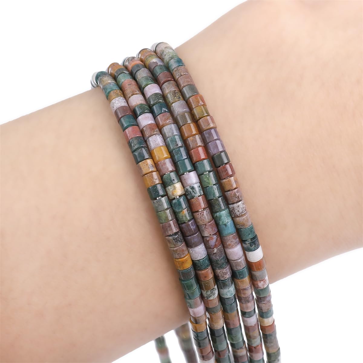 BEADIA Natural Indian Agate Spacer Beads Caps Flat Round Loose Beads for Beading Jewelry Making 3mmx2mm 38cm