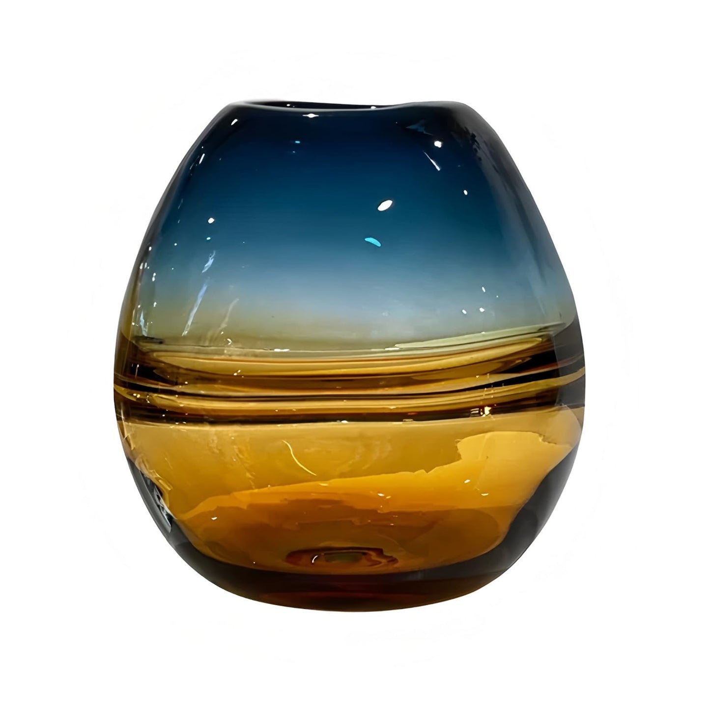 Glass Handmade Decorative Vase Ombre Centerpiece Vase with Yellow Base, Flower Vase for Home Decoration (Low vase)
