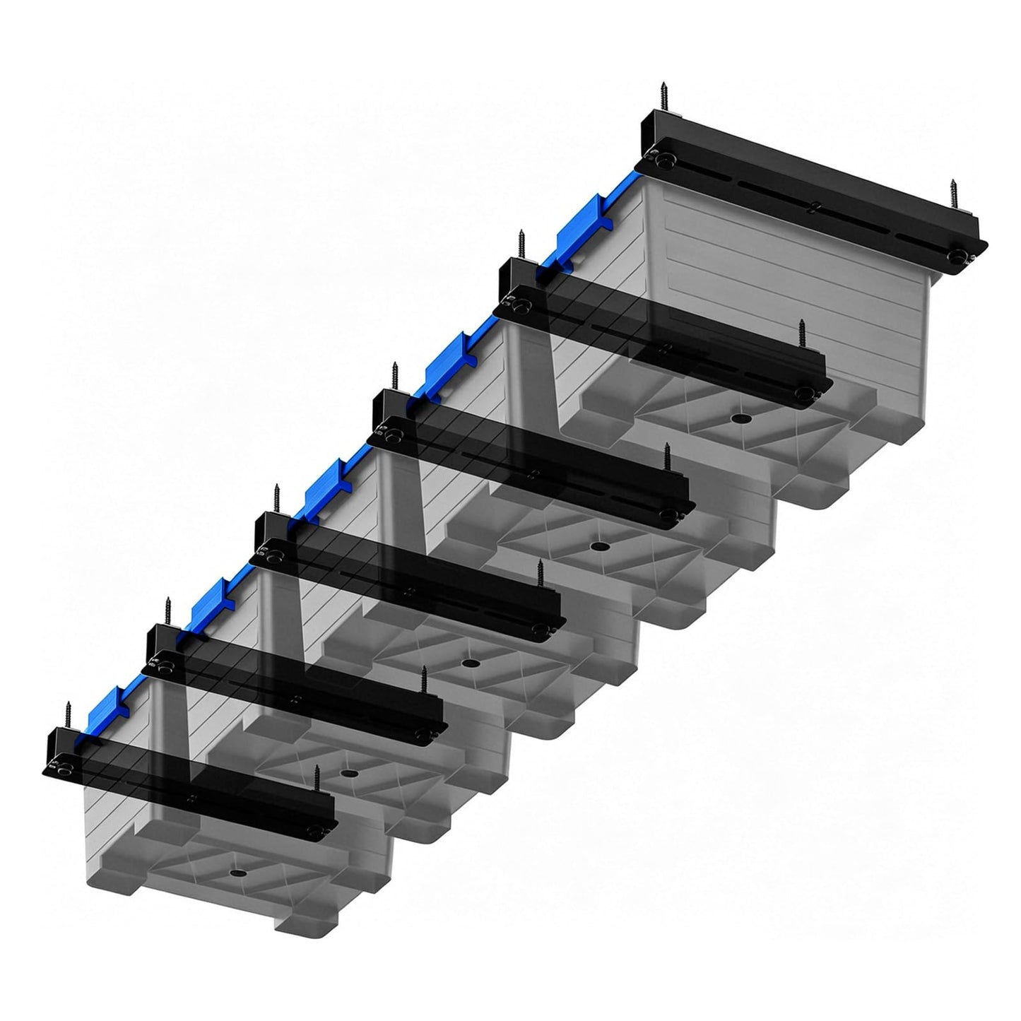 Demimy Overhead Garage Storage Rack, Heavy Duty Ceiling Mount Bin Holder for 7-27 Gallon Tote Storage Container Bins, 17-Inch Black Metal Rails for Organization Shelving System, Iron Material, 6 Pack