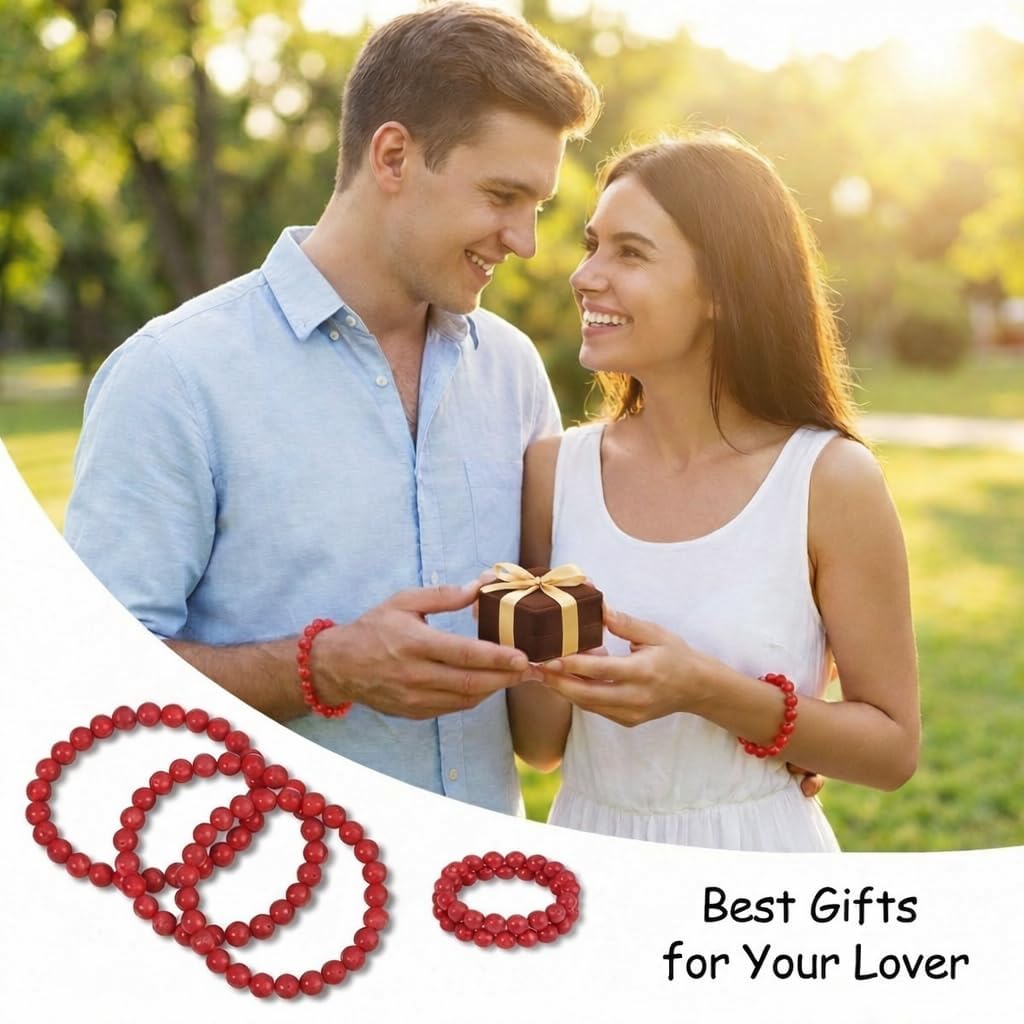 Yochus 45pcs Red Coral Beads，8mm Healing Power Natural Stone Round Loose Gemstone Beads for Jewelry Making Earring Necklace DIY Crafts
