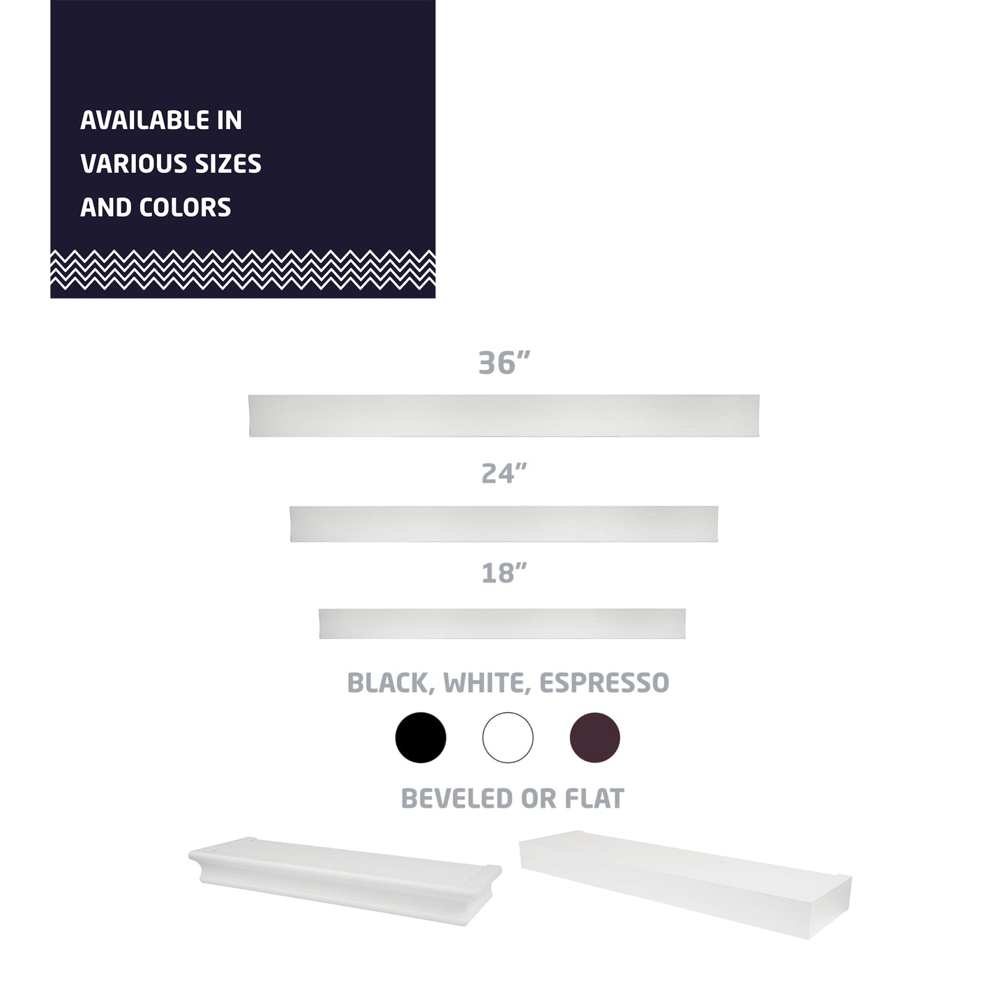 HIGH & MIGHTY Modern 24" Floating Shelf Holds up to 20 lbs, Easy Tool-Free Dry Wall Installation, Flat, White | 515657