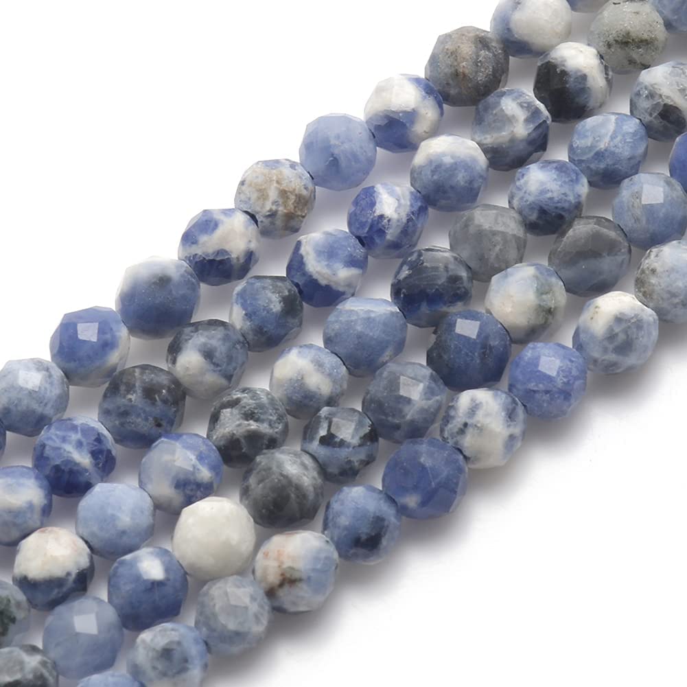 Song Xi 120pcs 3mm Natural New Blue Sodalite Gemstone Beads Faceted Round Loose Stone Beads for Jewelry Making