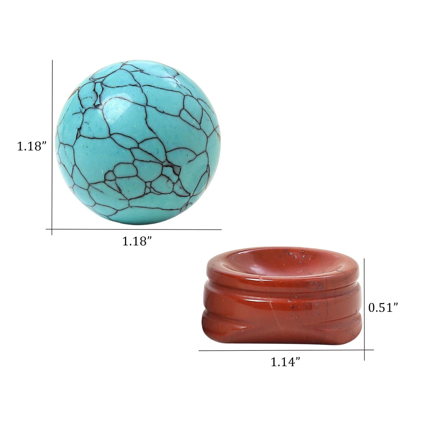Casaper Green Howlite Turquoise Ball with Red Jasper Stand, Healing Crystal Sphere for Home Fengshui Yoga Meditation, Reiki Energy Balancing 1.18”(30mm)