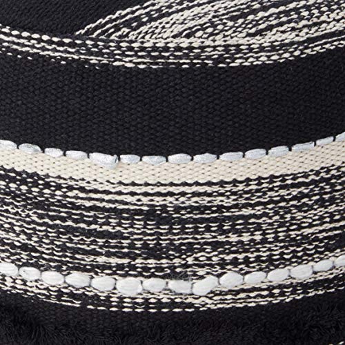 LR Home White Ottoman Pouf, 18"X18", Black/Natural -