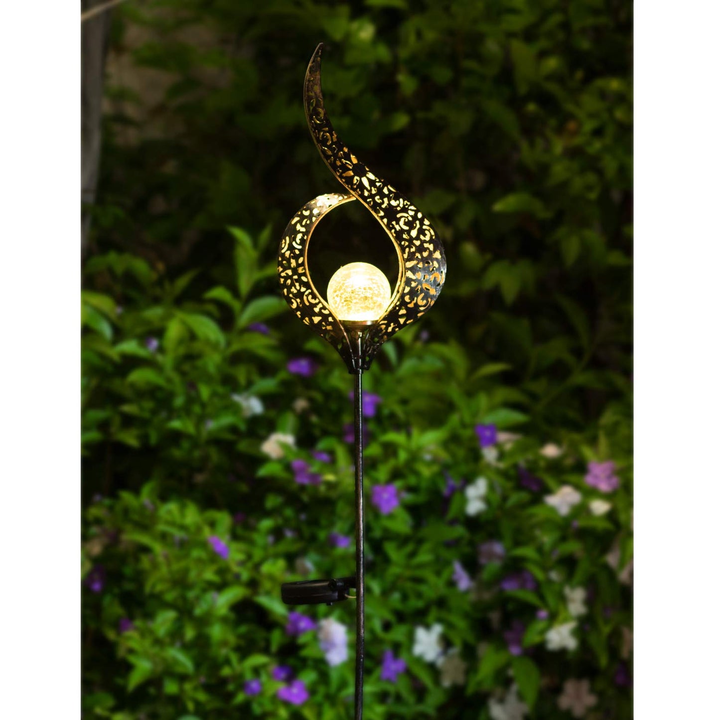 Outdoor Garden Gifts Solar Lights Stake Waterproof, Mothers Day Gifts Mom, Crackle Glass Metal Flower LED Yard Art Ornaments Lights for Pathway, Lawn or Courtyard, Birthday Gifts Women (Bronze)