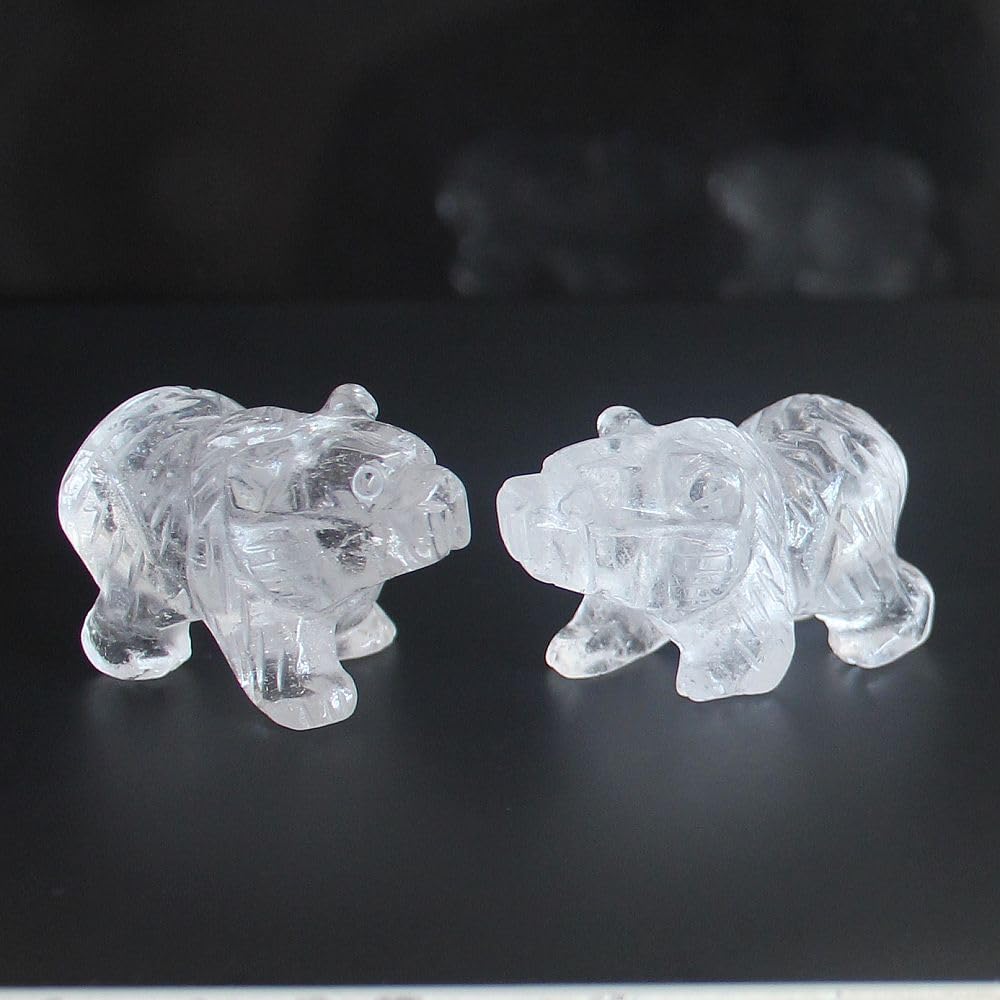 HLbshi Hand Carved Mixed Gemstone Crystal Bear Figurine Animal Carving Statue Home Decor 1.5'' (White Quartz)