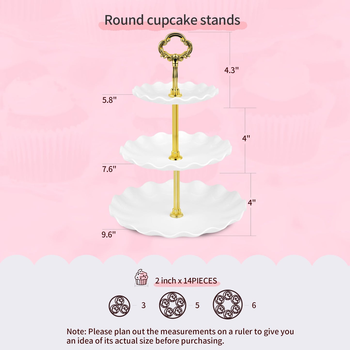 Pack of 10 NWK Cake Stand Set, with 3 x Two-Tier and 3 x Three-Tier Cupcake Stands, 4 x Appetizer Trays, 1 x Tablecloth for Birthday Bridal Baby Shower Party (Gold)
