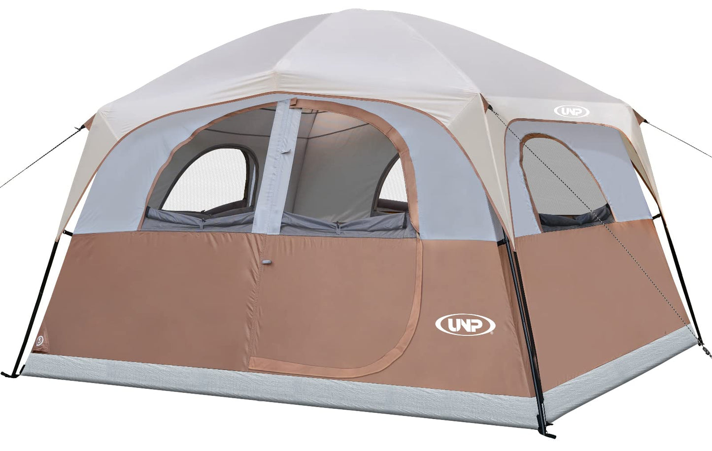 UNP 6 Person Tent for Camping, Easy Setup Cabin Tent Waterproof Windproof Family Camping Tent 1 Mesh Door & 5 Large Mesh Windows 10'X9'X78in(H)