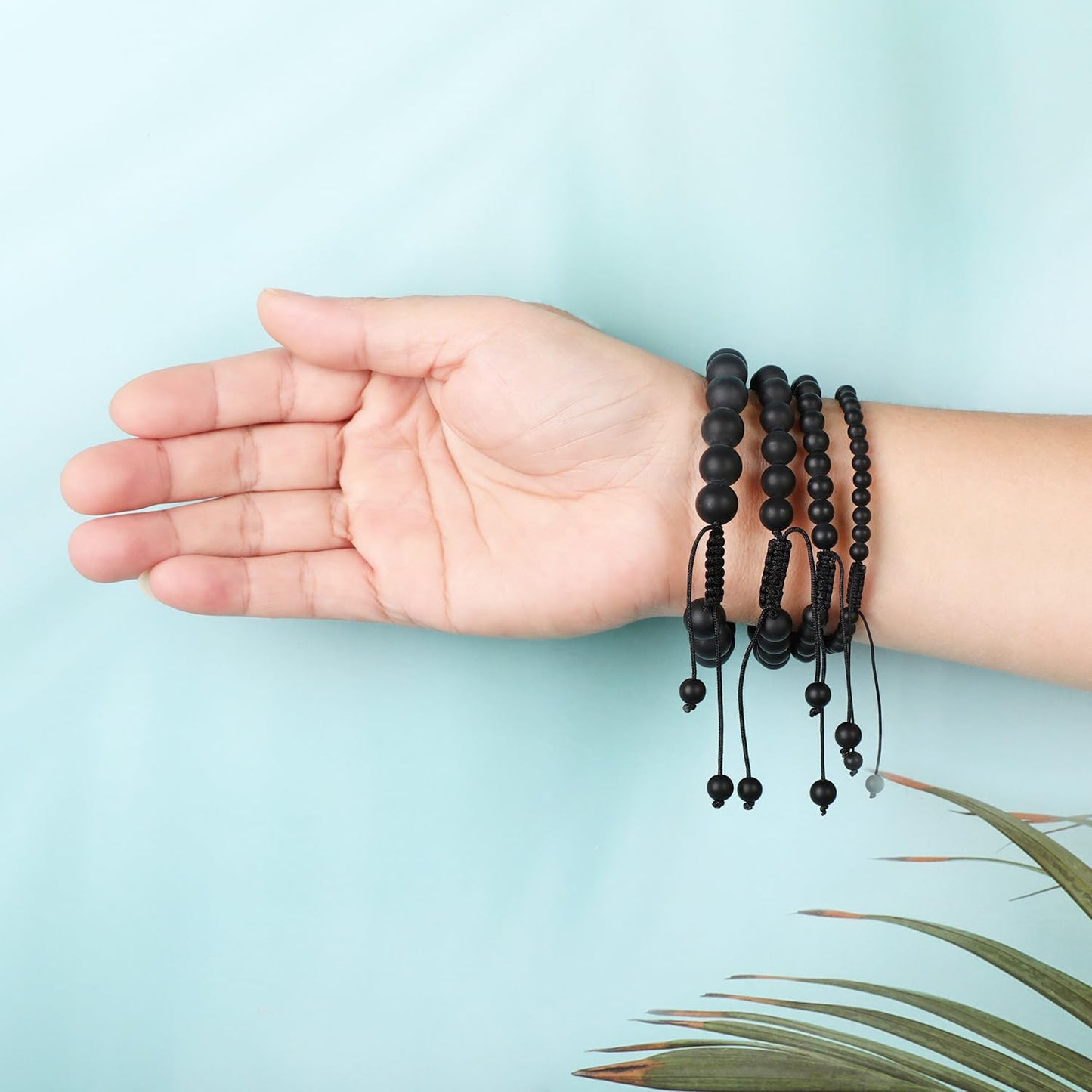 AD Beads 8mm Matte Onyx - Positive Energy - Handmade Natural Stone Crystal Bracelet with Adjustable Macrame String - Yoga Healing Power Energy Gifts for Men and Women