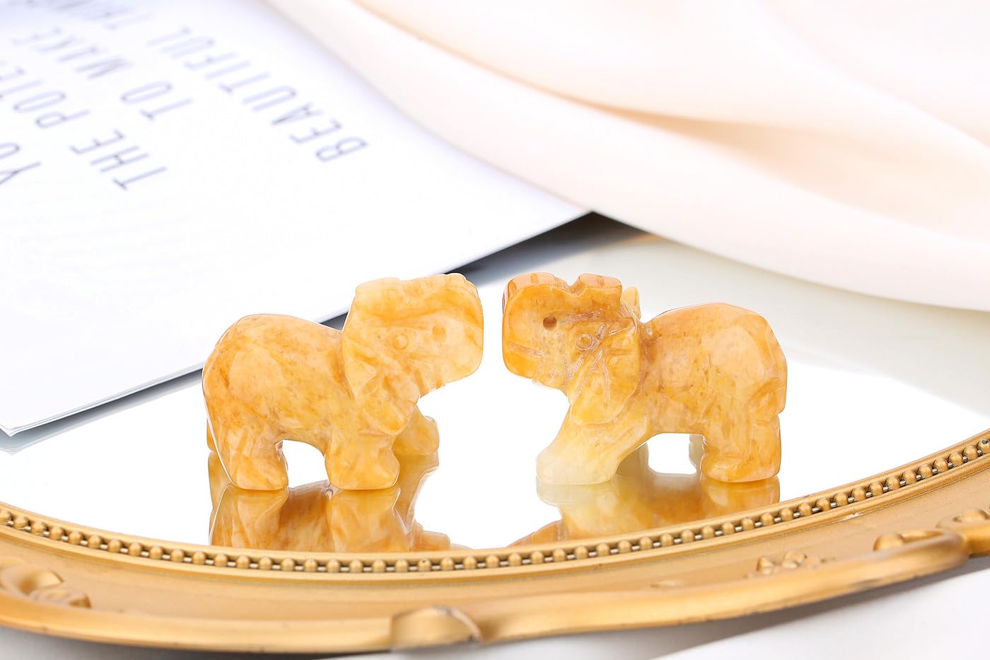 QINJIEJIE Yellow Jade Crystals Elephant Decor Cute Desk Stones Figurine Natural Gemstones Luck Decoration Room Office Pocket Hippie Statue Meditation Spiritual Christmas Stocking Stuffers Gift Women