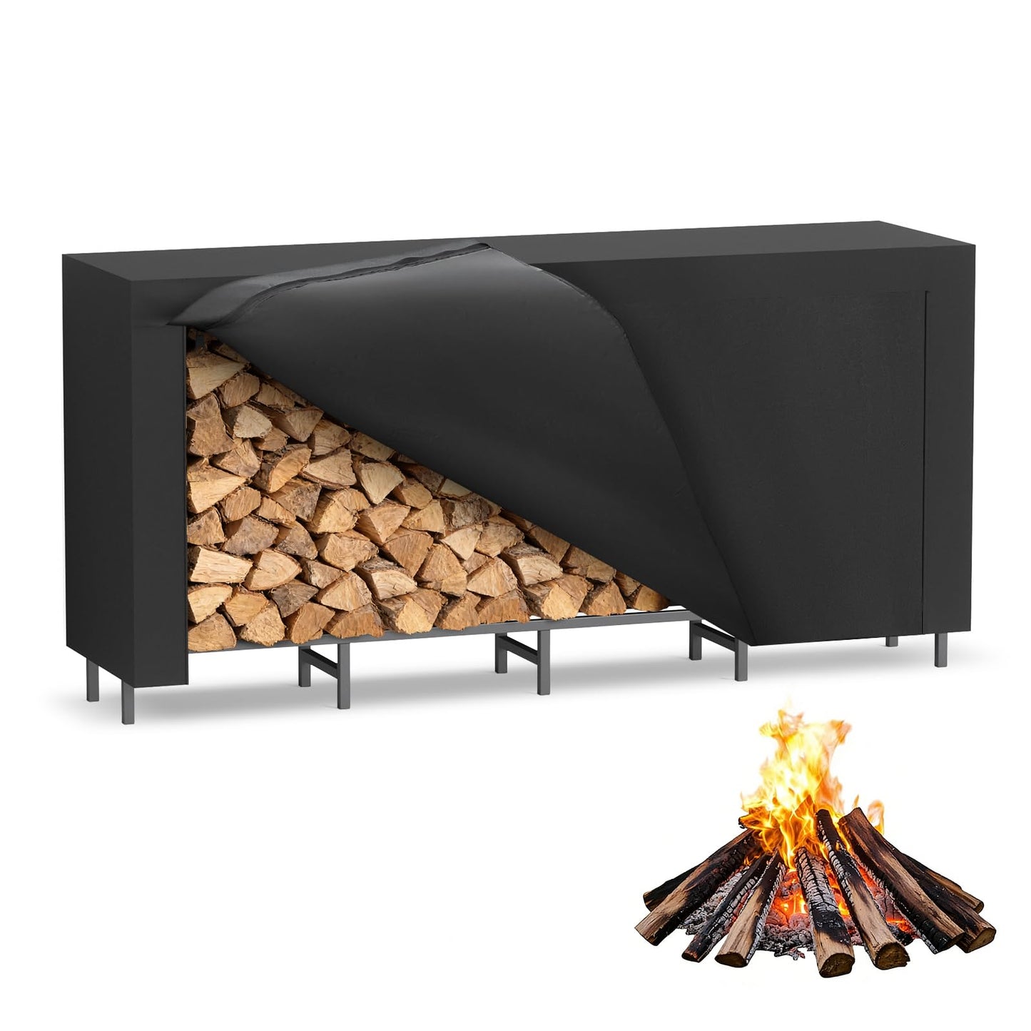 Kratonix 5.3Ft Firewood Rack Outdoor with Cover,Heavy-Duty Metal Indoor Wood Storage Rack,Firewood Holder for Fireplace,Fire Pit,Patio,Space Saving,Easy Assembly,Black