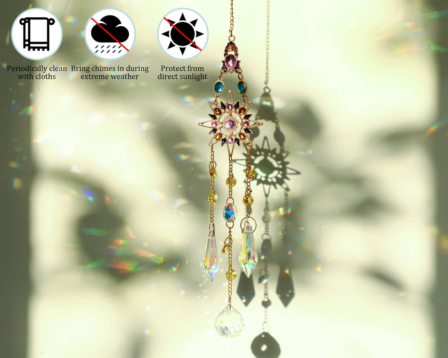 Hanging Sun Catchers with Crystals, Glass Icicle Prisms Rhinestones Suncatcher, Rainbow Maker Pendant Indoor Window Home Car Decor Gift