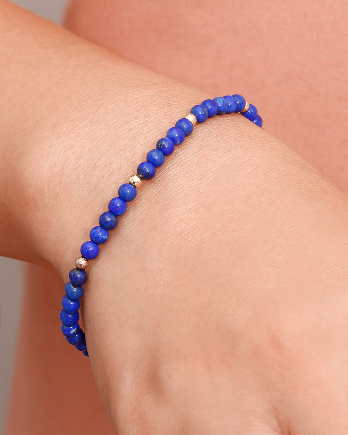Jewever Gemstone Bracelet for Women Crystals and Healing Stones Beaded Stone Chakra Bracelets Healing Energy Crystal Jewelry Gifts Adjustable 4mm (Lapis Lazuli)