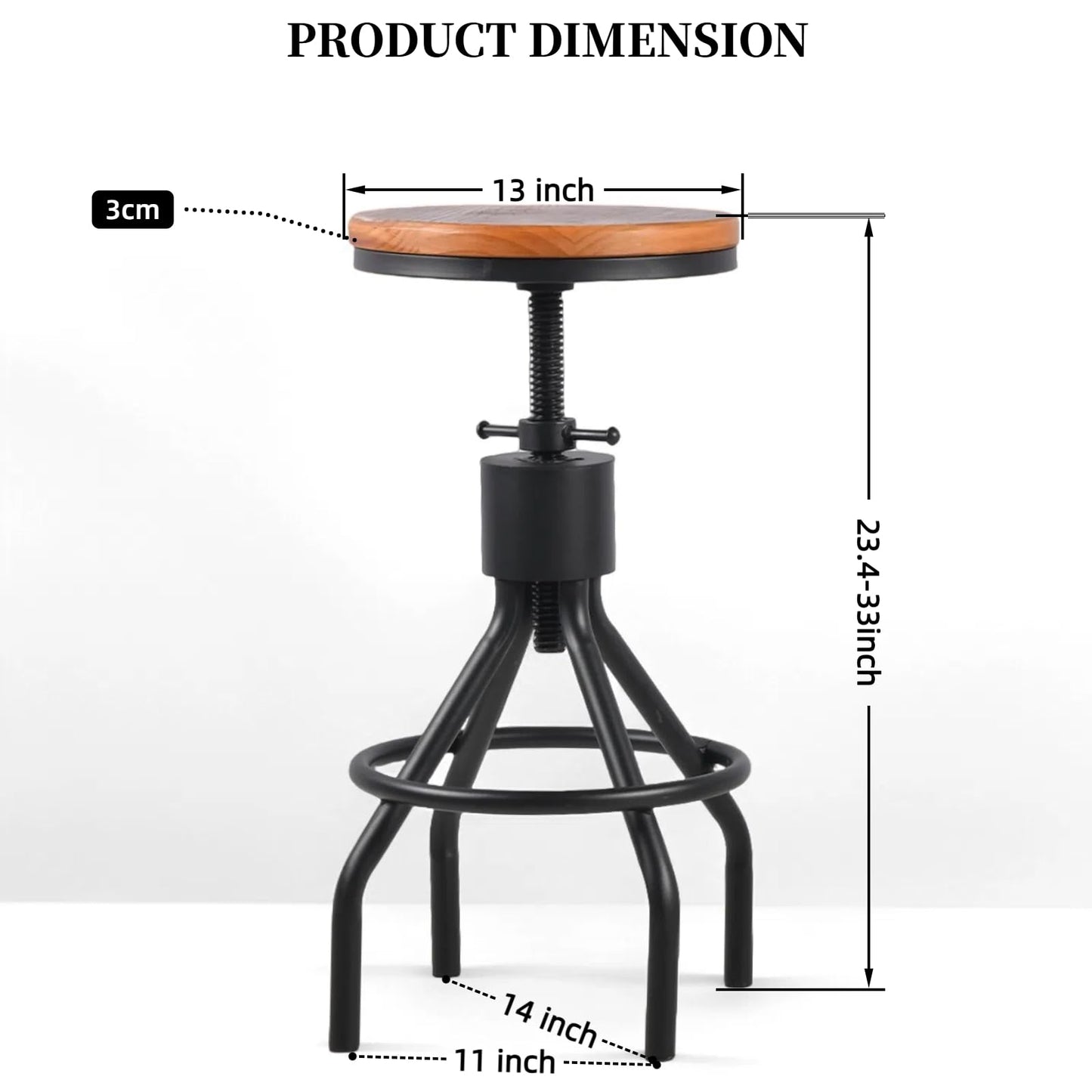 Industrial Bar Stool-Set of 2-Swivel Counter Coffee Chair-Extra Pub Height Adjustable 22-33 inch