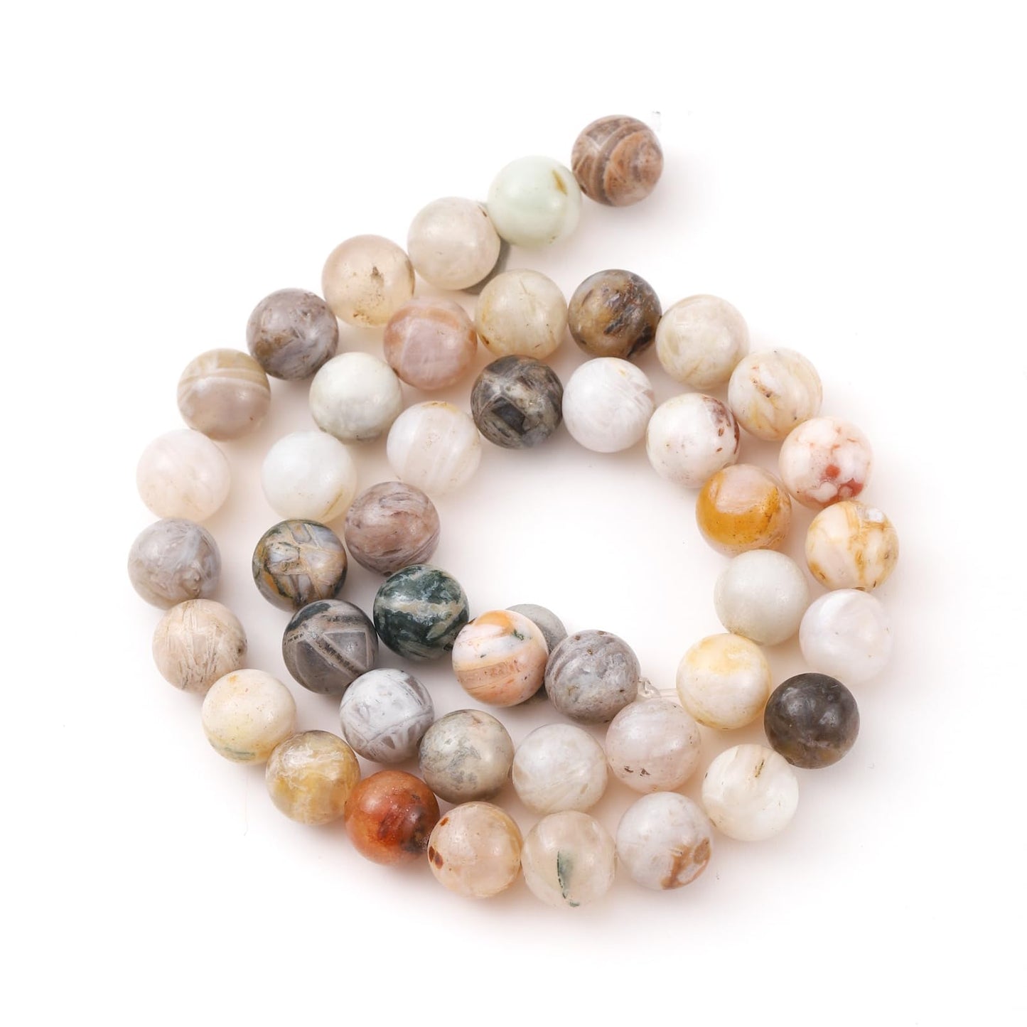 6mm 60pcs DIY Natural Bamboo Leaf Agate Stone Beads Round Healing Crystal Gemstone Loose Beads for Jewelry Making Handmade Bracelet Necklace