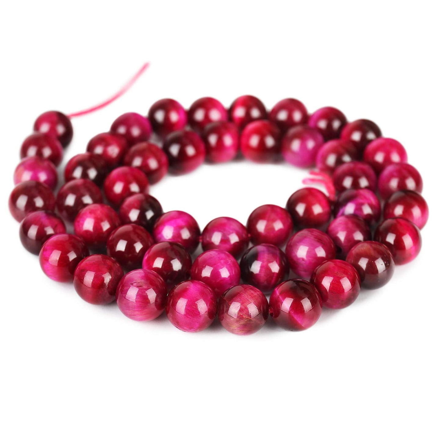 Natural Hot Pink Tiger Eye Beads, Grade AAA Gemstone Round Loose Beads 10MM 40PCs Bulk Lot Options, Semi Precious Stone Beads for Jewelry Making