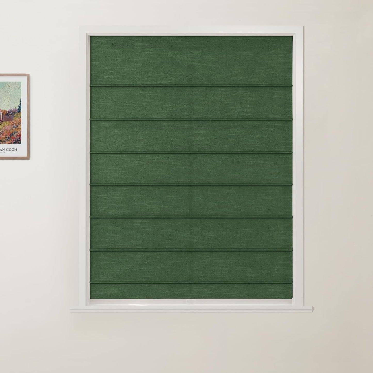 ChadMade Roman Shade for Farmhouse Interior Window, Cordless Custom Made Linen Blend Privacy Protection for Office Room Window Treatment, 1 Piece, Hunter Green, Belva Collection
