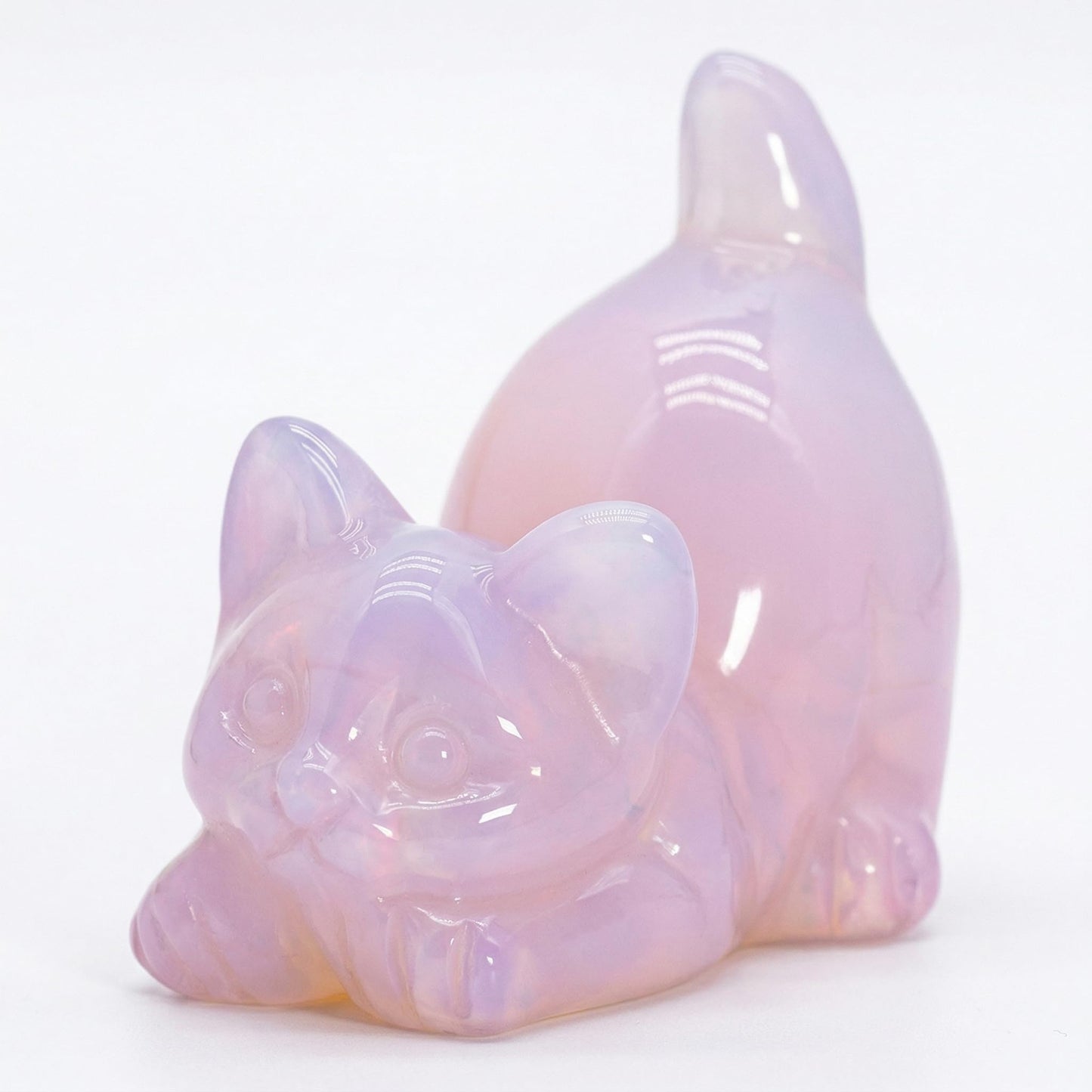 DZJXBZhu Pink Opal Cat Crystal Statue Healing Crystal Reiki Meditation Pocket Gem Guardian Sculpture Home Study Table Desk Decor Collection Gift for Loved Ones