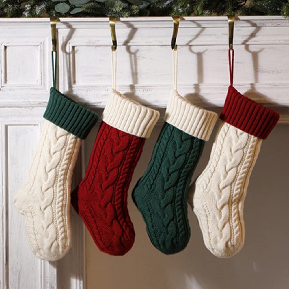 Nanou Christmas Stockings 18" Knitted Christmas Socks Family Holiday Decorations Great Big Stockings for Gift to Family, Friends and Kids (Green(Body)+Ivory (Mouth), Length 18",Pack 1)
