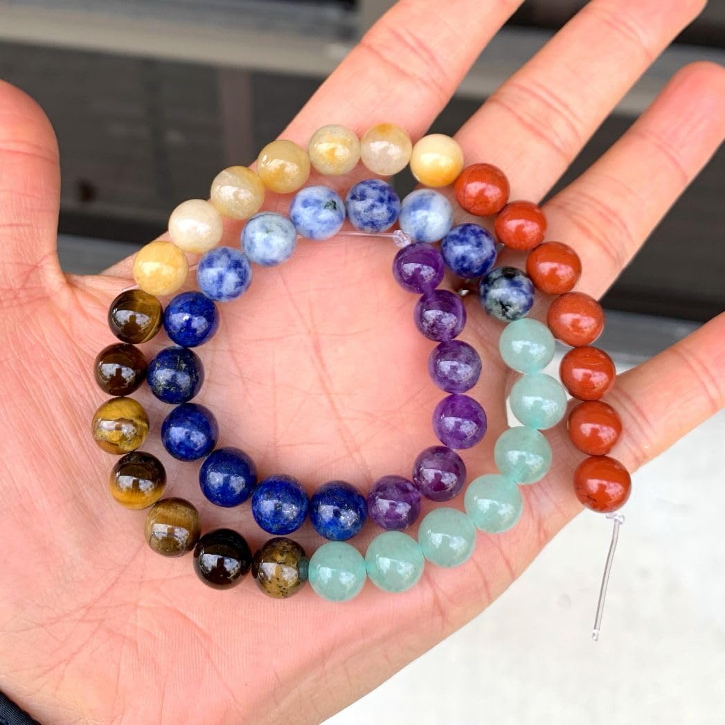 120pcs Adabele Natural Multiple Gemstone Amethyst Lapis Lazuli Sodalite Aventurine Tiger Eye Yellow Jade Red Jasper 6mm (0.24 inch) Round Chakra Stone Beads GF35pcs-6
