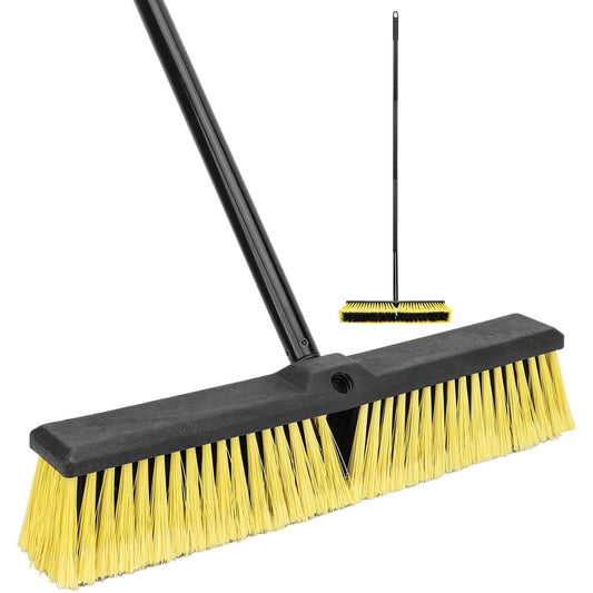 18 Inches Push Broom Outdoor- Heavy Duty Commercial Broom with 64.5" Long Handle and Stiff Bristles for Patio Garage Deck Concrete Wood Stone Tile Driveway Yard Warehouse Shop Floor Cleaning