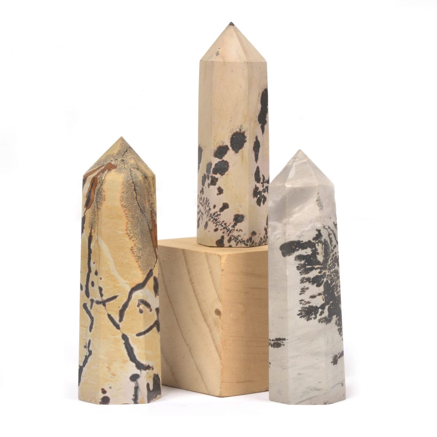Large Chinese Painting Jasper Gemstone Crystal Pointed Hexagonal Tower Reiki Chakra Faceted Prism Wand Stone Home Decor