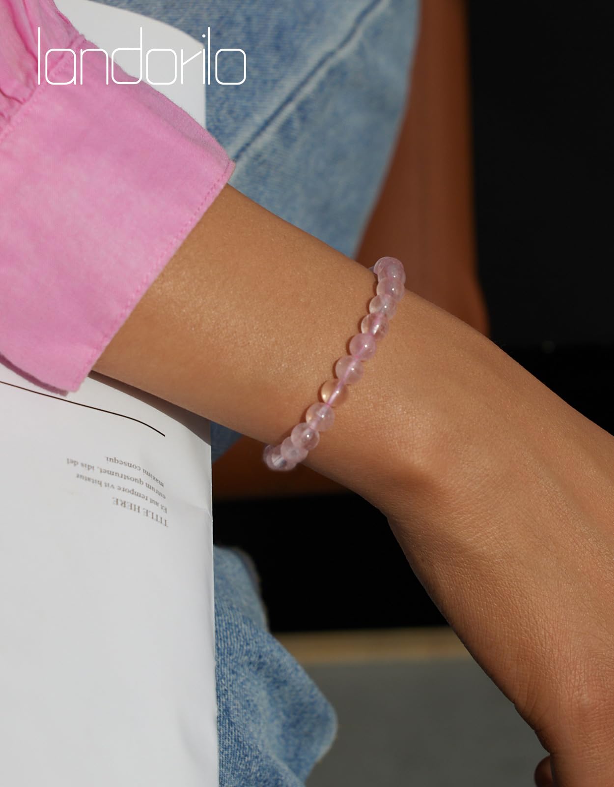 Landorilo Beaded Bracelet for Men Women, 6mm Natural Stone Rose Quartz Healing Crystal Stretch Bracelets, Ideal Christmas Birthday Jewelry Gifts with Energy Card，Replacement Beads Included