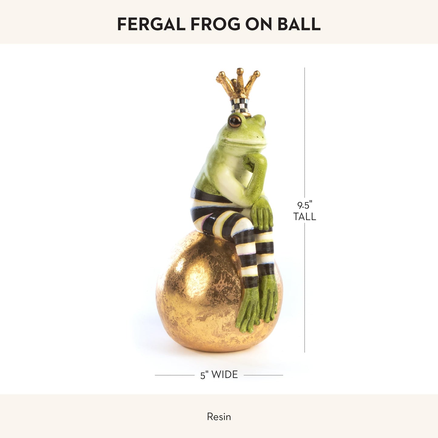 MACKENZIE-CHILDS Fergal Frog on Ball, Cute Frog Statue, Unique Frog Decoration for Bathroom or Living Room