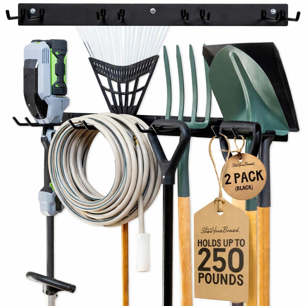 StoreYourBoard 72" Garage Tool Organizer Wall Mount | Garden Tool Organizer System | Heavy Duty Garden Tool Storage Rack for Yard Tools Rakes Shovels 500lbs Garage Organization | 8 PVC Coated Hooks