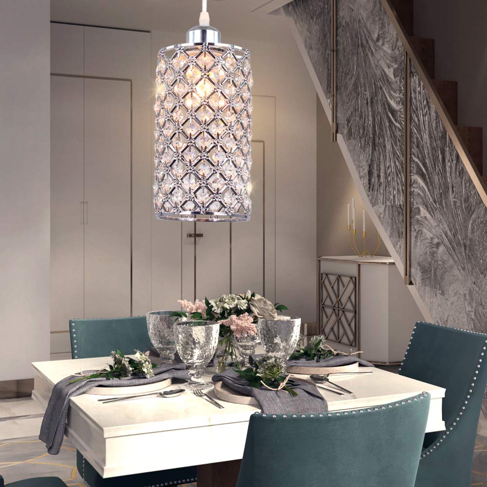 diisunbihuo Modern Crystal Pendant Lighting Hanging Pendant Lighting Fixture Adjustable Ceiling Light for Kitchen Dining Room Bedroom Kitchen Island (Silver)