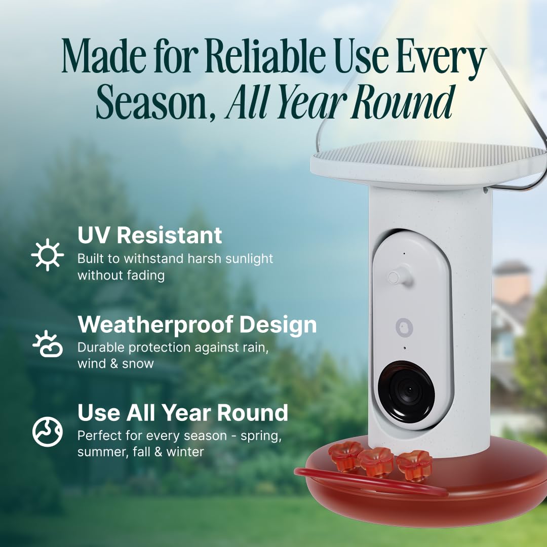 Birdbuddy Smart Solar Pro Hummingbird Feeder with Camera - AI Bird Identification, 2K Video, 5MP Photos, Outdoor Hanging, Gift for Bird Watching