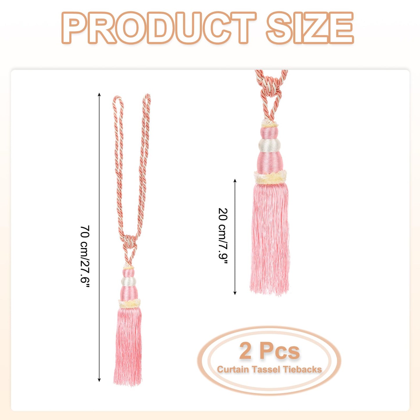 PATIKIL Curtain Tassel Tiebacks, 2 Pack 28" Gourd Shape Curtain Holdbacks Rope with Tassel, Handmade Tie Backs Window Drapery Decorative Rope for Home, Cafe, Office, Pink