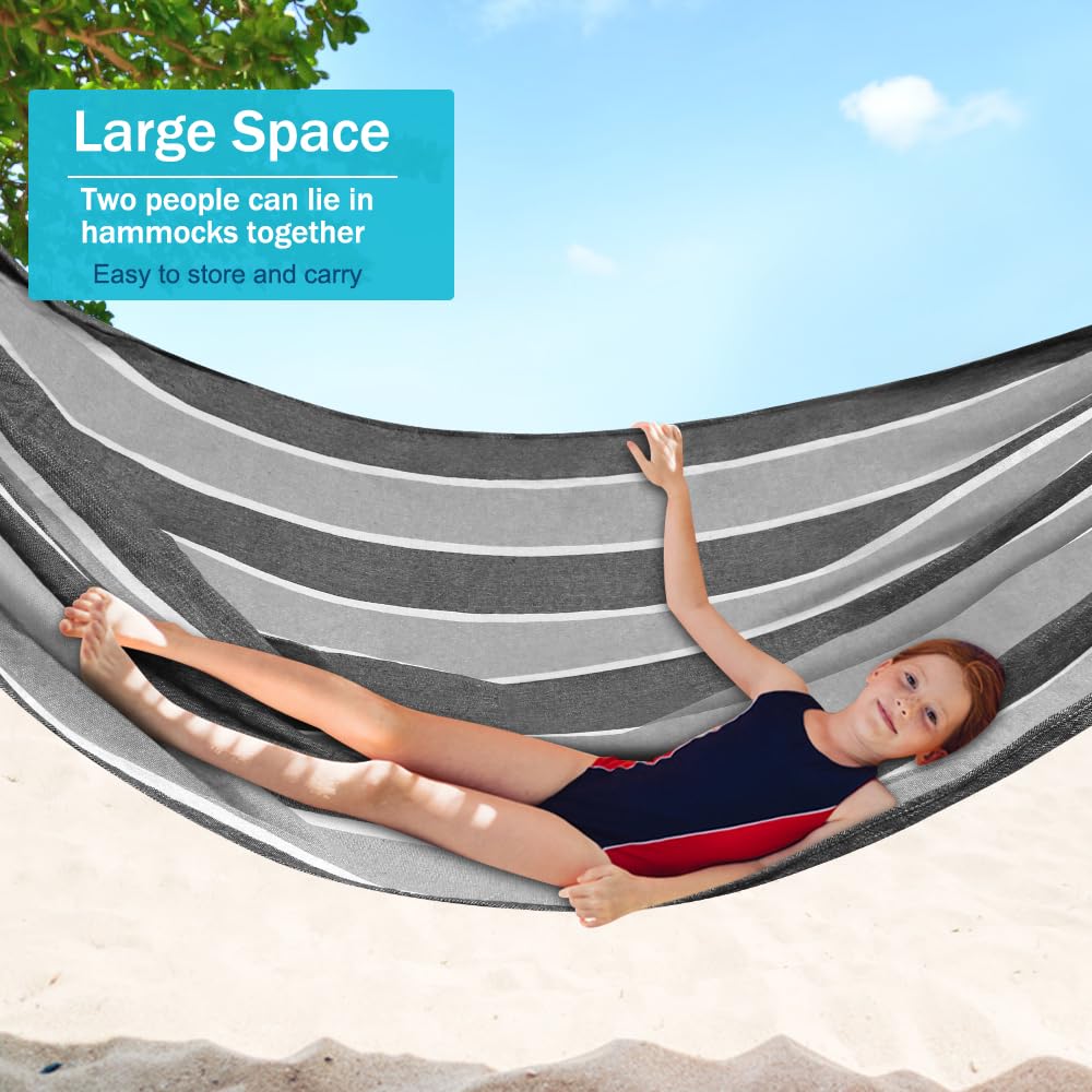 MOSFiATA Hammocks Portable Camping Hammock Upgraded 550lb Comfortable Fabric Hammock with Two Anti Roll Balance Beam and Sturdy Tree Straps for Camping, Patio, Backyard, Outdoor（Grey）