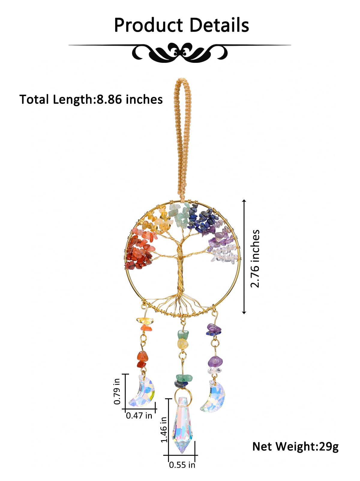 CrystalTears Chakra Crystal Tree Life Hanging Ornament Handmade 7 Chakra Healing Crystal Gemstone Glass Suncatcher for Home Window Wall Decoration Crystals Gifts for Women Men Friends