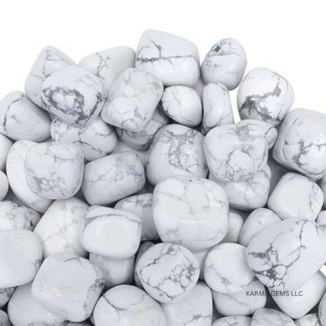 Karma Gems 1lb Howlite Tumbled Stones - Polished Stones for Positive Energy - Crystal Kit for Fresh Mind & Restful Sleep - Healing Stone for Chakra Balancing - Ideal for Gift & Home Decor (15-25 Mm)