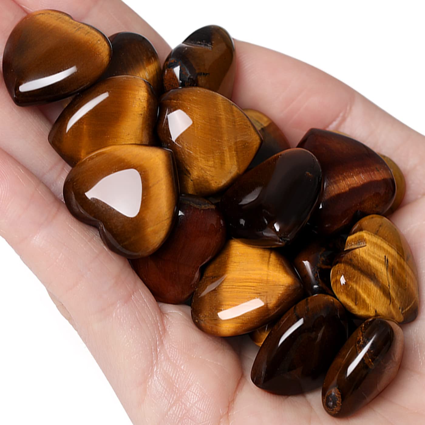 QINJIEJIE 20PCS Tiger Eye Thick Heart Crystals Stones Natural Love Shaped Gemstones Pocket Quartz Crystal Bulk Polished Thumb Stones Set Worry Stone Reiki Energy Balancing Meditation Mini Gift