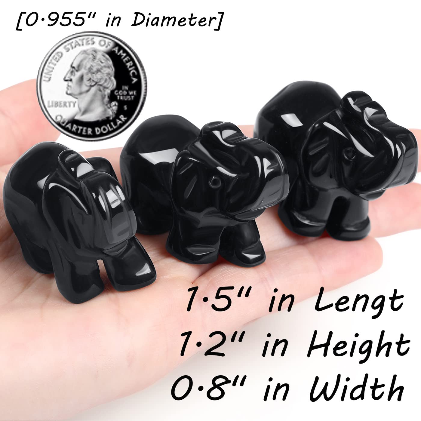 QINJIEJIE Black Obsidian Elephant Decor Crystals Pocket Natural Stone Statue Guardian Polished Figurine Hand-Carved Sculpture Spiritual Cute Office Room Cute Desk Decoration Gift for Women Men