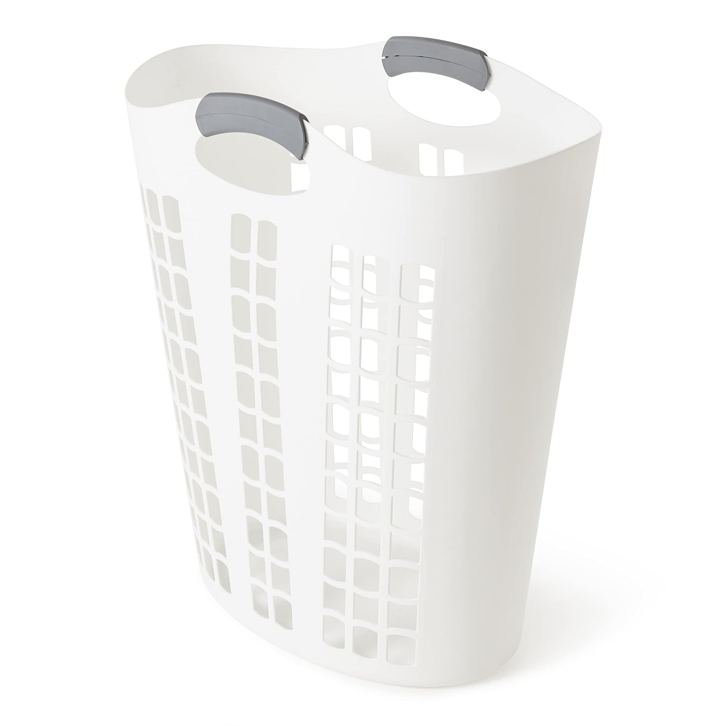 Gracious Living Laundry Basket, Easy Carry Flex Collapsible Hamper, 87.5 Liters, White - Large Plastic Clothes Storage Organizer for Home, Bathroom, and Bedroom
