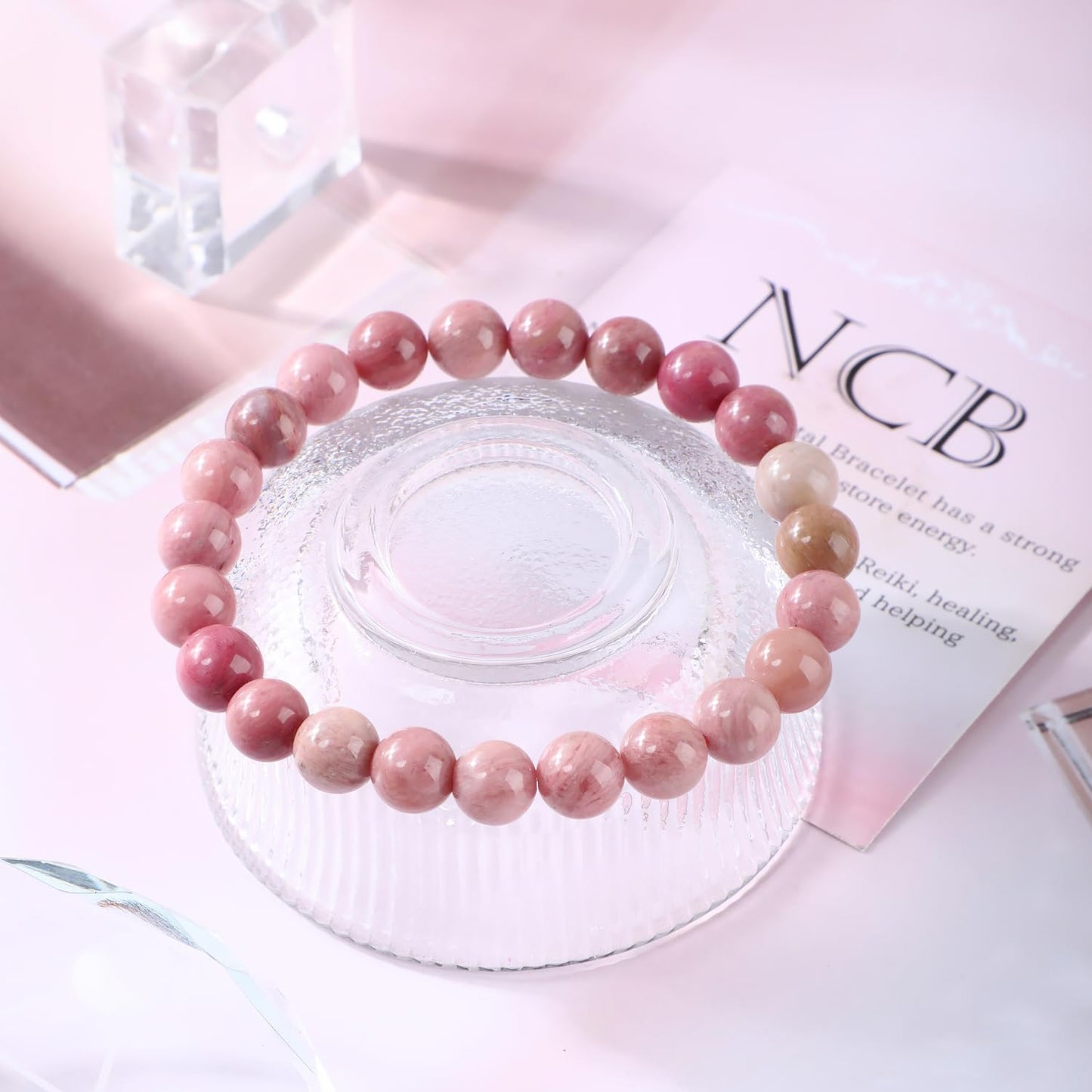 Bymitel 8mm Rhodochrosite - Handmade Reiki Gemstone Stretch Bracelet, Natural Beauty & Spiritual Essence, Crystal Healing for Unisex Adults