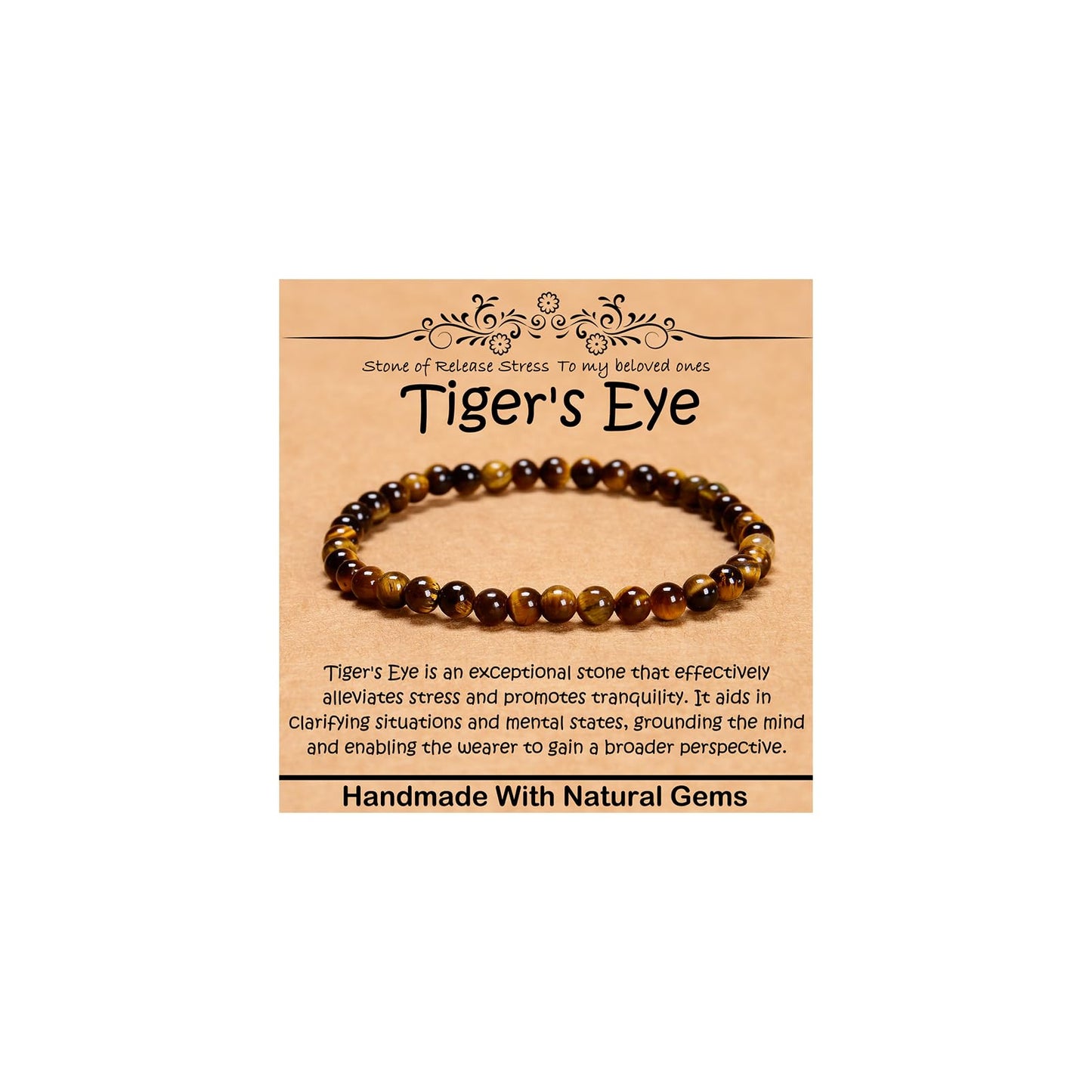 CHCCOYE 4mm Natural Healing Gemstone Bracelet Handmade Yoga Stretch Elastic Bracelet Stress Relief Crystal Jewelry for Men and Women (4mm, Yellow Tiger's Eye)