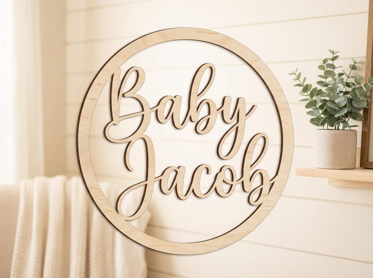 Professional Artwork Personalized Round Wood Sign, Laser Cut, Free Previews During Customization. Natural Wood Color, Sizes 12-36"