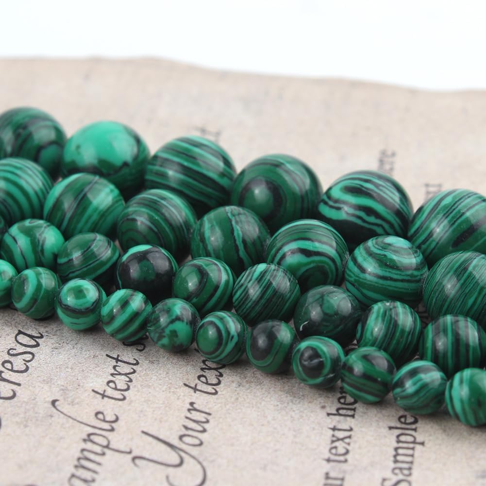 Yochus 45pcs Glossy Malachite Beads，8mm Healing Power Natural Stone Round Loose Gemstone Beads for Jewelry Making Earring Necklace DIY Crafts