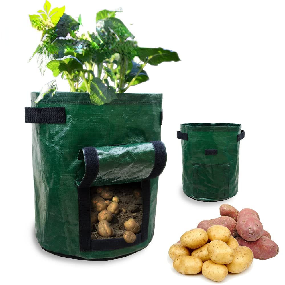 6-Pack Potato Grow Bags, Thick PE Fabric Pots for Plants, Sturdy Handles & Harvest Window, Aeration Fabric Pots Heavy Duty Vegetable Planter Bag for Tomato, Fruits (15 Gallon)