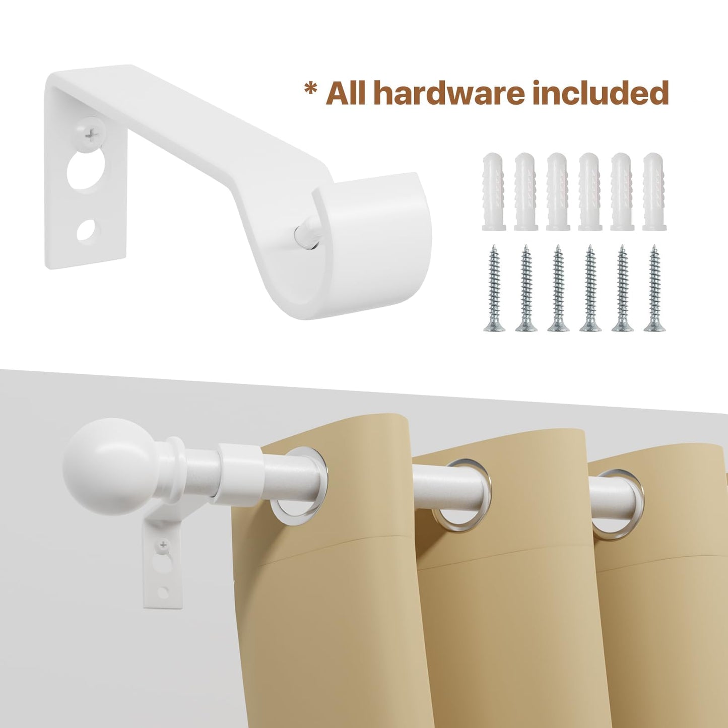 White Curtain Rods for Windows 28 to 48 Inch, Heavy Duty Curtain Rod Set with Brackets, Decorative Adjustable Curtain Rods for Bedroom, Living Room, 5/8" Metal Drapery Rod