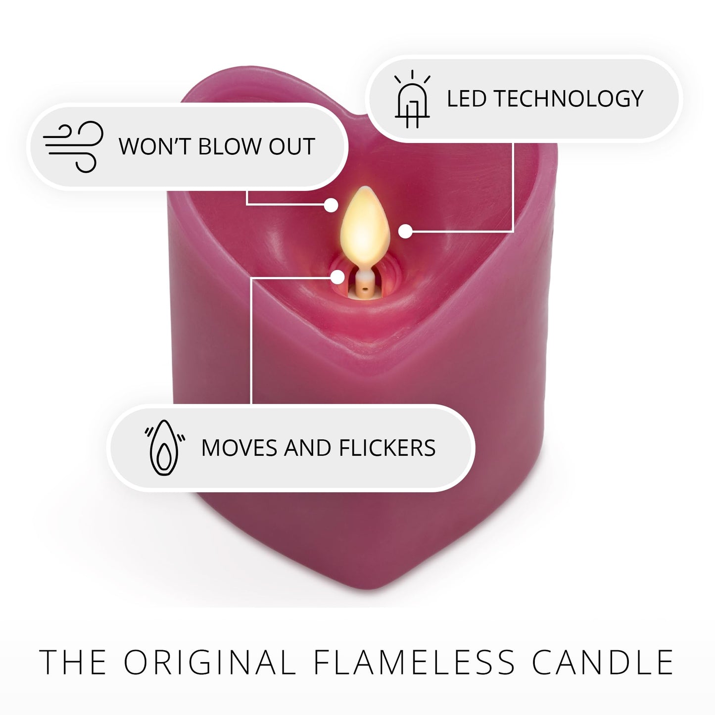 Luminara Raspberry Sorbet Heart Shaped Pillar Candle - Flickering Real-Flame Technology - Remote Ready - Romantic Valentine's Collection - 3.5" x4.5"