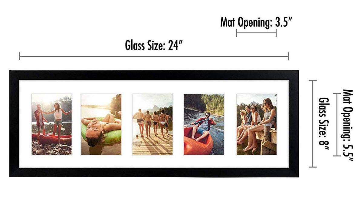 Americanflat 4x6 Collage Picture Frame with Shatter-Resistant Glass - Fits Five 4x6 Photos or Use as One 8x24 Picture Frame - Signature Collection - Collage Frames for Wall Display - Black