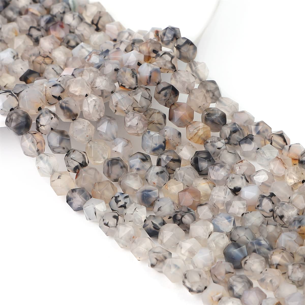 BEADIA Faceted Natural Black Dragon Agate Stone Round Beads 8mm 36cm/Strand for Jewelry Making