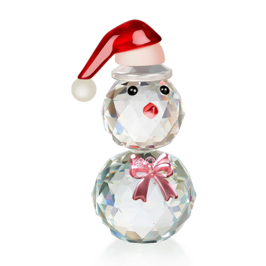 vskikris Christmas Snowman Figurine - Sparkling Crystal Snowman Figurine Decorations Christmas Glass Figurine Ornament with Red Hat, Festive Table Decor Xmas Gift & Collectible Paperweight